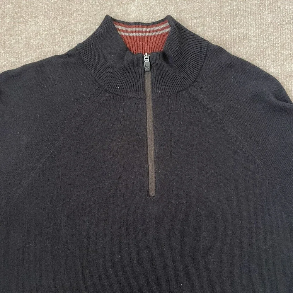 Eddie Bauer Sweater Mens Small Black Quarter Zip Pullover Cotton Cashmere Shirt